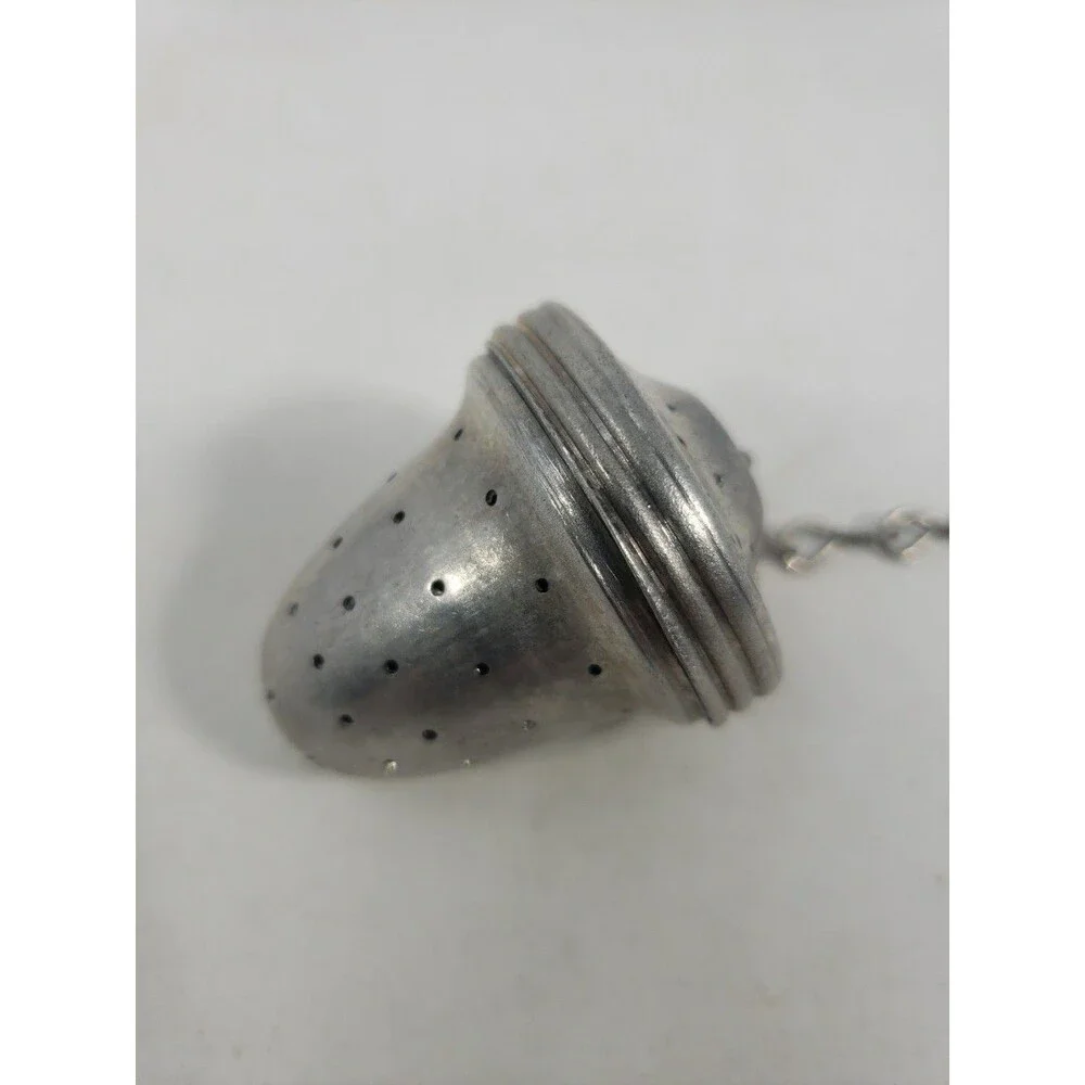 Vintage MCM Aluminum Acorn Shaped Tea ball Infuser Strainer with Hook & Chain
